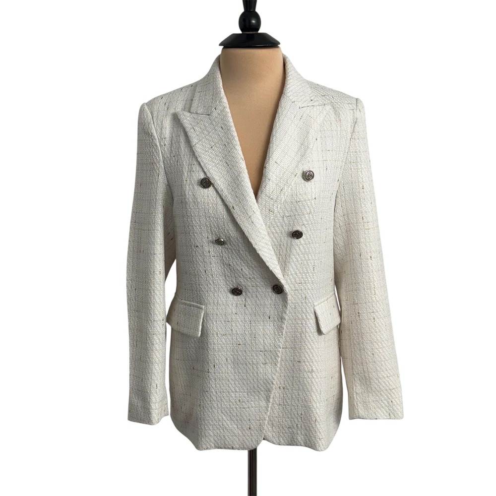 Mina Self Women's Long Sleeve Double-Breasted Tweed Blazer